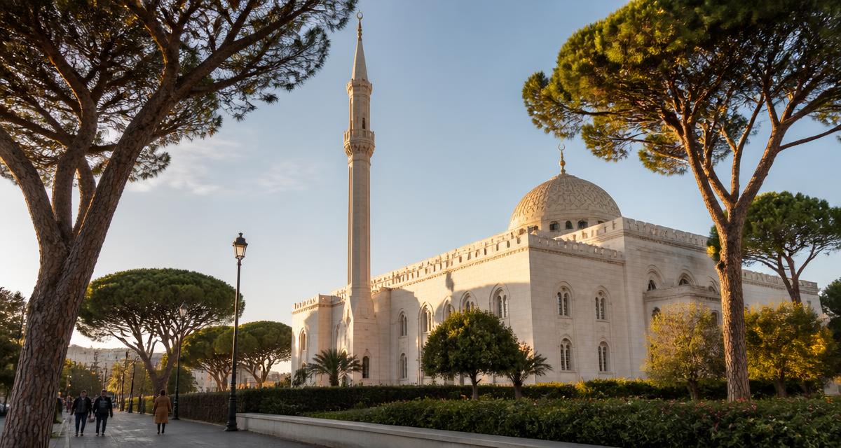 Grande Moschea di Roma tra i pini della città italiana
